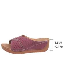Women's Summer Open Toe Criss-Cross Sandals, Casual High Heel Hollow Platform Rhinestone Slide Slippers