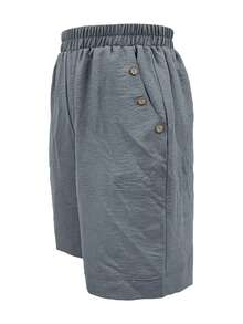 Plus Size Women Button Decor Pockets Relaxed Casual Shorts - Dark Grey - View 4