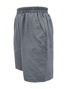 Plus Size Women Button Decor Pockets Relaxed Casual Shorts