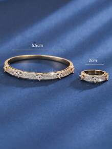 1pc Exquisite Four-Leaf Flower Inlaid Cubic Zirconia Bracelet, Fashion Jewelry Bangle For Women, Daily Wear And Party, Perfect Gift Choice To Show Elegance And Charm Valentines,Mom,Mother,Mother's Day,Gift - Four-leaf Flower Full Zirconium Bracelet - View 10