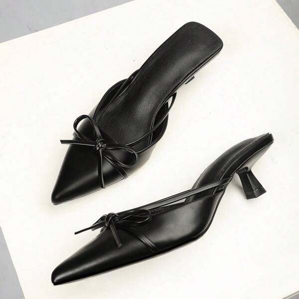 OMS Spitze Stiletto Absatz Sandalen Frauen, Frühling Sommer 2025 Neue Französische Flache Zehenpartie Atmungsaktive Rückenfreie Mittelhohe Absätze Mode Kleider Schuhe, Weinrot Elastikband, für Outdoor, leicht atmungsaktiv, ganzjährig