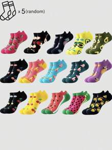 10 Pairs Women's Crew Socks With Multicolor Prints, Fruits, Watermelon, Comfortable & Versatile, Suitable For School, Students, Lounging, Pregnant Women