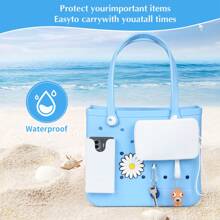 Set de 5 accesorios de bolso de playa: Monedero rectangular de silicona, decoraciones de dibujos animados de girasol encantadores, floral de verano