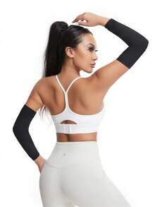 قطعتان من أكمام الذراع الرياضية من البولي يوريثان الفضي، شكل فراشة مخصص لشد الذراعين، أشرطة لشد وترميم الذراعين للركض واليوغا والجيم - الأسود - مشاهدة 3