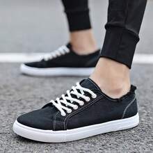 Los hombres casuales zapatos de lona de fondo plano de cordones zapatos de los hombres versión coreana de los zapatos de correr transpirable - Negro - Ver 2