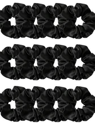 1pc/12pcs Women's Solid Color Satin Silk Hair Scrunchies Set, Soft Satin Elastic Hair Ties, Non-Damaging, Suitable For High Ponytail & Casual Wear Hairbands