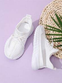 1 Pair Breathable Mesh Baby Running Shoes, Non-Slip Soles, Easy Slip-On, Suitable For All Seasons, Fashionable Casual Children Sports Sneakers - White - View 3