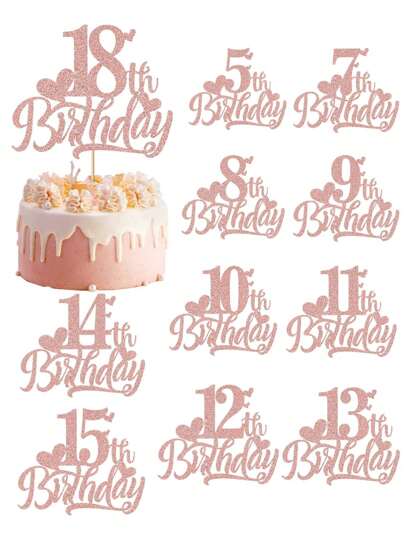 Pink Lovely Heart Birthday Cake Toppers - For 5th/7th/8th/9th/10th/11th/12th/13th/14th/15th/18th Birthday Celebration, Cake Decorations For Birthday Party Desserts