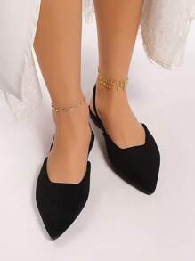 Minimalistische spitz zulaufende D'Orsay High Heel Pumps - Damen klassische schwarze Stilettos für Büro, formelle Anlässe und Partys, rutschfeste Niedrigabsätze mit Textilobermaterial und Gummisohlen - Schwarz - Übersicht 4