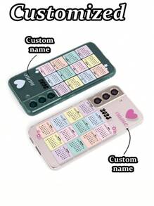 可定制心形日历手机壳，带字母名称和简约卡通绘画，防震加厚保护套，兼容 iPhone 16/16 Pro Max、XR、7/8、15 Pro Max、12/13/14 Pro Max、13/14、11/12；A13/A22/A21S/A51/A52/S22 Ultra、Redmi 10/Note 11/Poco A53/A14/A23/S23 Ultra/S24、手机