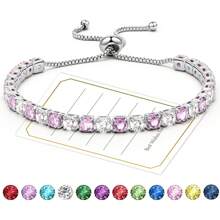 Ahokei Women's Silver Tennis Bracelet, Women's Birthday Stone Bracelet, Comes With 4 MM CZ Silver Birthday Jewelry Gift, Women's Adjustable Bracelet, Women's Bracelet - 10#October Birthstone - View 2