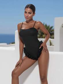 Women Monokini Bathing Suit Spaghetti Strap Ruffles Sleeveless Swimsuits Summer Swimwear Bikini