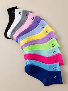 13 Pairs Comfortable Candy Color Smiling Face Mid-Calf Socks For Women, Versatile - Multicolor - View 3