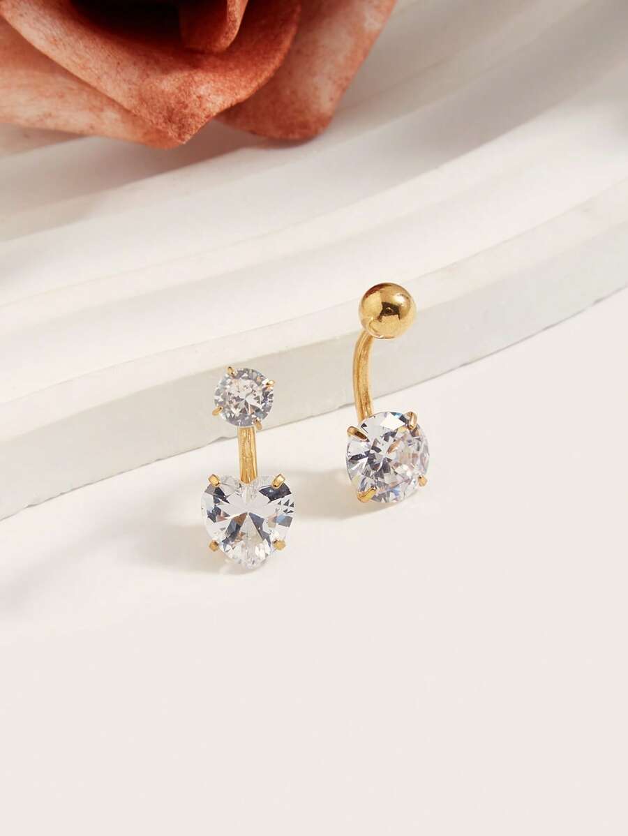 2 件/1 套 18K 镀金不锈钢圆形，爱元素方晶锆石脐带肚脐环女士华丽风格夏季珠宝约会礼物情人节、妈妈、母亲、母亲节、礼物 - 金黃色 - 查看 1