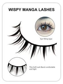 Asiteo 5 Pairs Cartoon False Eyelashes - Fairy Style, Natural Makeup Effect, Soft Lash Band, Suitable For Beginners, Reusable, Cosplay, Anime Eyelashes - 尖尾漫畫款 - 查看 2