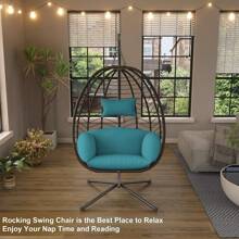 Egg Swing Chair Outdoor Indoor Wicker Rattan Hanging Chair With Stand 350lbs Capacity W/Strong Frame & Cushions For Patio Balcony Bedroom