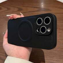 Luksusowe etui magnetyczne ze sztucznej skóry z ładowaniem bezprzewodowym kompatybilne z iPhone 16 15 14 13 12 Pro Max Plus Miękki silikonowy pokrowiec odporny na wstrząsy - Czarne - Zobacz 12