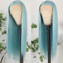 Stunning Purple Hair Synthetic Lace Front Wigs 26 Inch Pre Plucked Long Straight Hair Wigs 13X4 HD Lace Wigs Glueless Dark Purple Colored Wigs Heat Resistant Halloween Wigs Deep Purple Long Silky Straight Lace Front Wigs For Fashion Women For Daily Christmas Party Cosplay Use - băng xanh - Xem 6