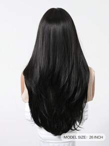 26英寸黑色长直假发，自然层次感，耐热合成纤维，适合女性日常、派对、角色扮演等场合。