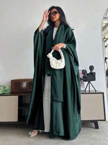 1 pieza Vestido musulmán casual y elegante para mujer, vestido musulmán con cárdigan de satén mate tipo murciélago, clásico y versátil