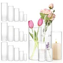 Superlele 5/20/35pcs Glass Cylinder Vases-4, 6, 8, 9.8, 11.8 Inch Tall Hurricane Floating Glass Candle Holders Clear Flower Vases For Centerpieces Home Table Decor Wedding Party Decorations