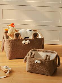 Cute Cartoon Plush Thickened Sheep Wool Storage Basket, For Snacks, Ornaments, Plush Toys, Multi-Purpose Basket With Handle, Perfect Gift For Girlfriend, Home Storage Assistant