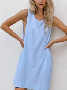 1pc Women Casual Comfortable Sleeveless Loose Jumpsuit Loungewear Dress, Summer ,Vacation