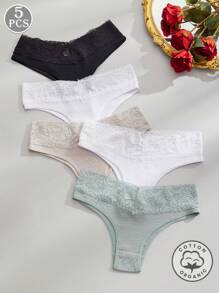 5 chiếc/gói quần lót nữ bằng cotton với cạp ren nhiều màu, kiểu dáng tối giản và thoải mái. - Nhiều màu - Xem 3