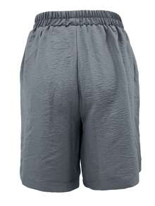 Plus Size Women Button Decor Pockets Relaxed Casual Shorts - Dark Grey - View 5