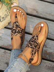 Wide Fit Yoga Shoes Women's Platform Espadrilles Slippers, Lightweight Open Toe Non Slip Beach Slides Shoes, Casual Outdoor Sandals Leopard Print Flip Flops,Spring Summer Outfits - Multicolor - View 6