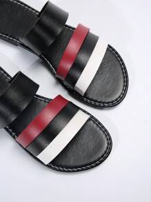 Women's European American Style Fashionable Color Block Elegant Outdoor Flat Slip-On Sandals, Summer Beach Sports Colorful Sandals