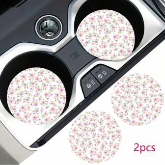2 piezas de posavasos de carro con estampado de flores, alfombrilla de carro elegante, de secado rápido y antideslizante