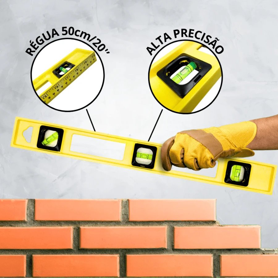 Hand Level Leveler 3 Bubbles And Ruler 50cm 20 Inches