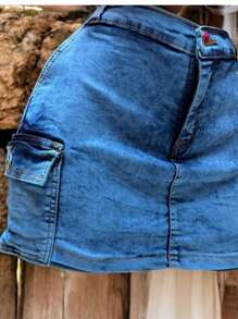 Falda Short Sexy con bolsas a los costados denim ajustable comida y fresca - Multicolor - Ver 4