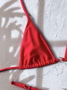 Women's Adjustable Red Bikini Set With Silver Trim - Red - View 3
