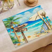 1pc/4pcs/6pcs Summer Decorative Placemats, Bicycle, Starfish, Coconut Tree, Letter Linen Placemats, Dirt-Resistant Placemats, Suitable For Home, Restaurant, Dining Table Decor, Household Supplies