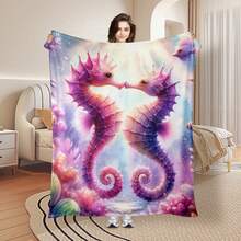 Seahorse Seaweed Pink And Light Design Digital Printing Throw Blanket  For A Serene And Ocean Inspired Home Decor Essential Piece - Multicolor - View 3