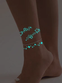 1 件夜光和白墨水夜光原创身体艺术临时纹身贴纸，闪亮星眼设计，闪亮面部和身体防水假纹身，持续 2-5 天，遮盖疤痕，适用于手臂、手腕、肩膀、腿、腰部、颈部、手、胸部、大腿、手指、派对和生日惊喜礼物 - 彩色 - 查看 3