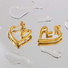 1 Pair Stainless Steel Gold-Plated Asymmetrical Hollow Heart Drop Earrings, Waterproof Suitable For Women Daily Wear