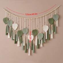 1 szt. Makrama ścienna, dekoracja ścienna w stylu boho z drewnianymi koralikami, frędzlami, liśćmi, gobelin w tle weselnym, tkany koc ścienny z frędzlami do wnętrz, tło zasłon