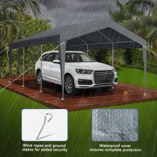 SYMCAVE 12X20FT Carport Car Port Canopy Grey Without Sidewalls - Grey - View 8