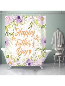 1pc/4pcs Father's Day Printed Multipurpose Bathroom Decor Set - Waterproof Shower Curtain With 12 Hooks, Slip-Resistant Bath Mat, U-Shape Toilet Mat, Round Toilet Lid Cover, Suitable For All Bathroom Scenarios Back To School