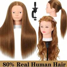 Cabeza de maniquí con 80% de cabello humano de 26 pulgadas, maniquíes para practicar peinados con pinza y herramientas, cabeza de maniquí de cosmética (# 4 sin maquillaje) - Multicolor - Ver 6