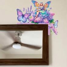 Kit de peinture de diamants DIY - Papillon de fée lavande mignon sur panneau en bois | Décoration de maison, salon, chambre à coucher, DIY de printemps