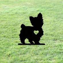 迷人的狗剪影花园桩 - 带有心形细节的质朴铁质户外装饰，非常适合情人节和宠物纪念，易于安装，无需电池，情人节礼物 | 户外装饰 | 心形图案装饰，狗装饰