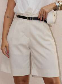 EMILI LLANA MODA Women's Bermuda Shorts With Pockets In Linen With Polyester Simple Casual - Beige - View 2