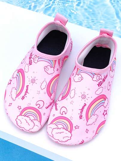 Giày đi biển ngoài trời cho trẻ em, giày tất co giãn màu hồng cầu vồng nhẹ, nhiều màu sắc, đế mềm, thoáng khí cho bé gái, thích hợp cho bơi lội, đi bộ đường dài, đi biển.