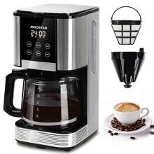 Filterkaffeemaschine, Programmierbar 24h, 1,5L, LCD-Display, 14-Tassen Kaffeemaschine, Edelstahl, 1000W, Intensitätseinstellung, Tropf-Stopp, AutoClean, Warmhaltefunktion, Schwarz - EU C-Typ Stecker (220-240V) - Übersicht 2