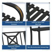 Black Outdoor Bench, MetalGardenCast Iron Heavy-Duty Patiowith Decorative Backrest For Proch Park 880lb Capacity - 彩色 - 查看 3