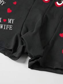 Men's Funny Eye, Letter & Heart Printed Breathable Elastic Waist Daily Briefs With Elephant Trunk Pouch - Black - View 3